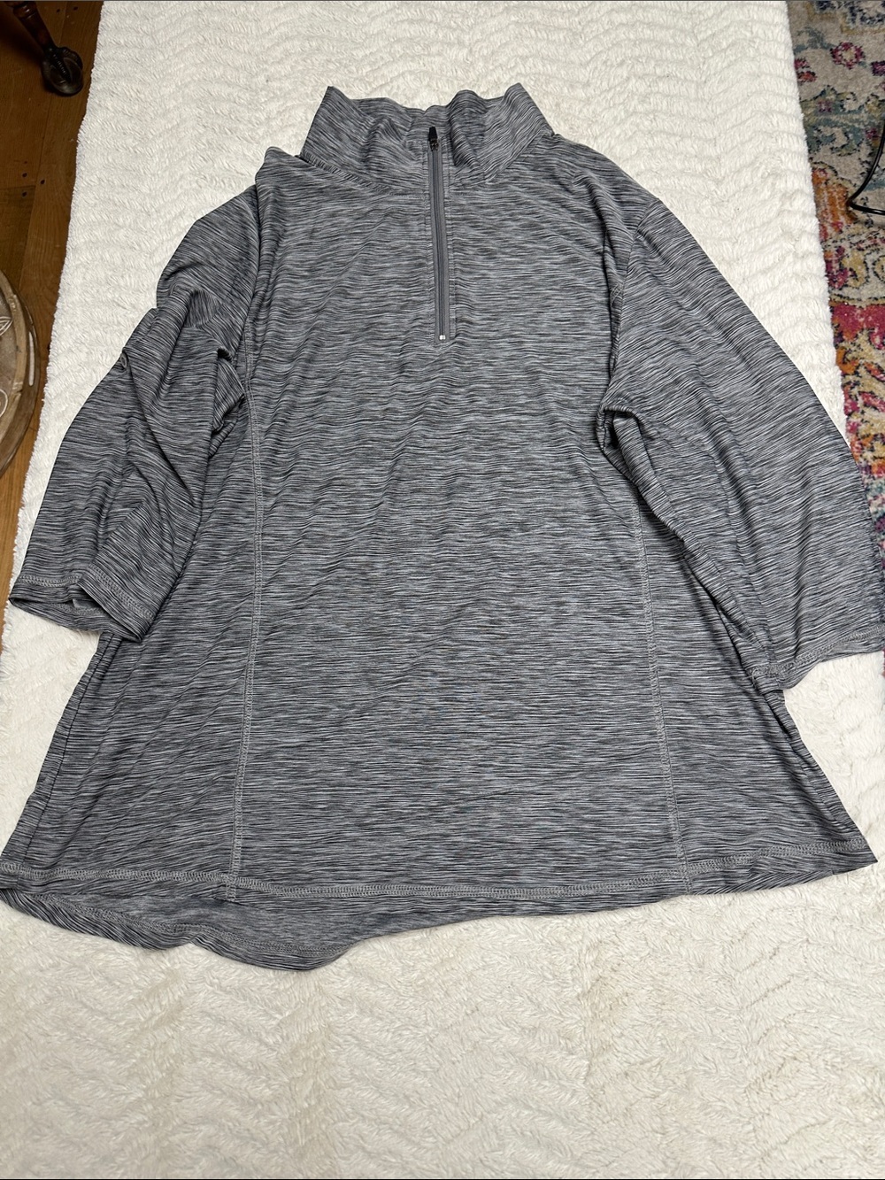 Super stretchy Poly / Spandex Gray 3/4 Sleeve 1/4 Zip Athletic Pullover Top 2XL